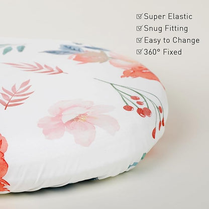 Gllquen Baby Bassinet Sheets 4 Pack, Breathable Cozy Fitted Mattress Sheet, Elastic Travel Crib Fashionable Floral Pattern, Standard Cradle Safe Sheets for Baby Boys Girls 32"x16" (Flower)