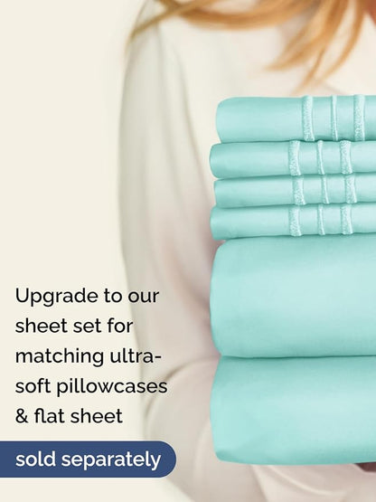 Extra Deep Twin XL Fitted Sheet - Hotel Luxury Single Fitted Sheet Only - Easily Fits 18 inch to 24 inch Mattress - Ultra Soft, Wrinkle & Fade Free w/Extra Deep Pocket - Breathable & Comfy - Spa Blue