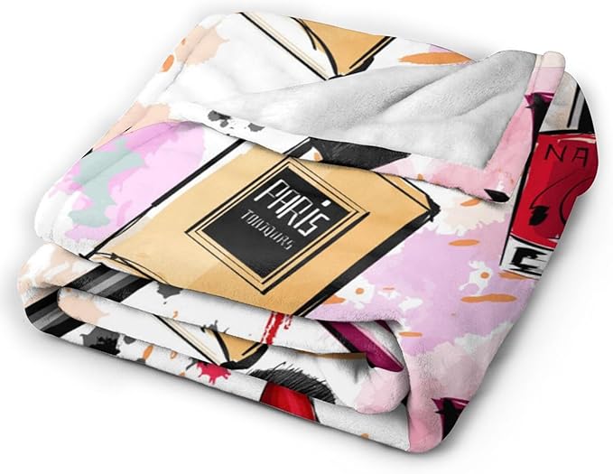 HGOD DESIGNS Women Cosmetics Perfume Lipstick Series Fleece Bed Blanket Throw Blanket Lightweight Cozy Plush Blanket for Bedroom Living Rooms Sofa Couch 50"x60"
