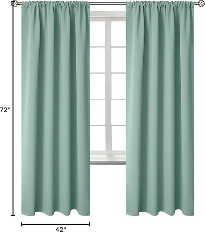 BGment Light Sage Blackout Curtains for Bedroom 72 Inch Length - Rod Pocket Thermal Insulated Room Darkening Drapes for Living Room Dining Privacy, 42 x 72 Inch, 2 Panels