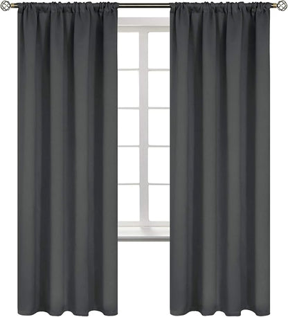 BGment Rod Pocket Grey Blackout Curtains 72 Inches Long - Thermal Insulated Room Darkening Curtain for Bedroom, 42 x 72 Inch, 2 Panels, Dark Grey