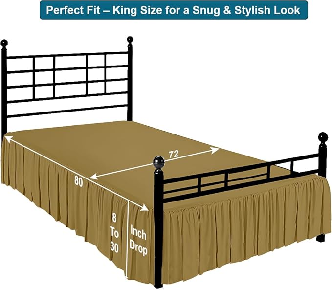 Shreem Linen Ruffled Bed Skirt with Split Corners, Gathered Style, 100% Microfiber, 28-Inch Drop, Dust Ruffle Bedskirt with Platform, King, Taupe