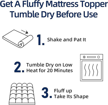Mattress Topper Full for Back Pain, Extra Thick Mattress Pad Cover, Plush Pillow Top, Deep Elastic Pocket, Navy