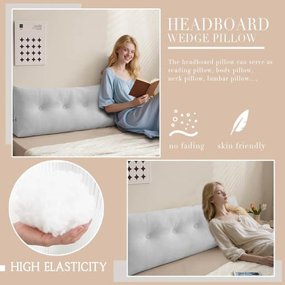 Dorm Headboard Pillows Twin XL Wedge Headboard Pillow Long Backrest Positioning Support for Daybed Reading Backrest Pillow with Side Pockets College Dorm Headboard