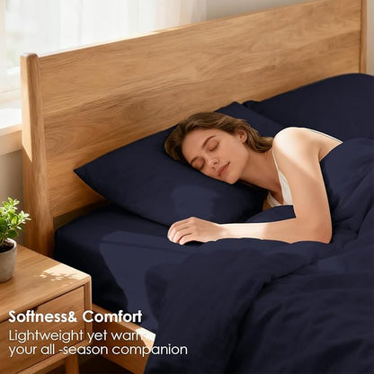 Queen Sheet Set - 4 Piece Silky Soft Breathable Bed Sheet & Pillowcase Set, 16" Deep Pocket Hotel Luxury Wrinkle Free Easy Care Bedding Sheets, Dark Blue