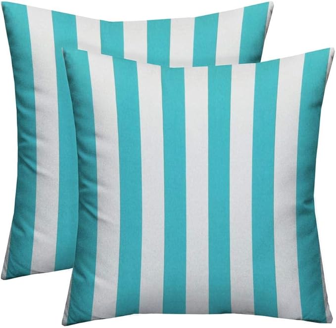 RSH DECOR: Square Throw Pillows Set of 2 | 17” x 17” | All-Weather Spun Fabric | Water and Fade-Resistant | Outdoor Accent Pillows for Patio Furniture | Cancun & White Stripe