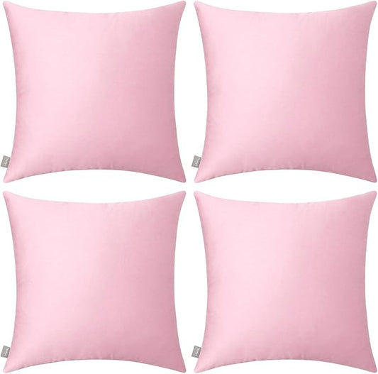 Thmyo 4-Pack 100% Cotton Comfortable Solid Decorative Throw Pillow Case Square Cushion Cover Pillowcases Sublimation Blank DIY Pillow Covers for Sofa(Only Covers, No Pillows)(20x20inch/50x50cm,Pink)