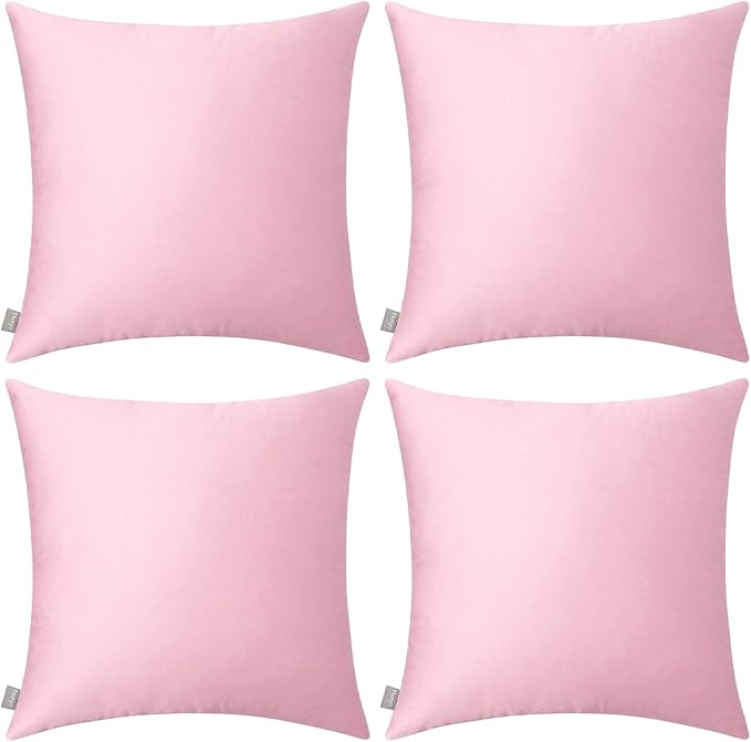 Thmyo 4-Pack 100% Cotton Comfortable Solid Decorative Throw Pillow Case Square Cushion Cover Pillowcases Sublimation Blank DIY Pillow Covers for Sofa(Only Covers, No Pillows)(16x16 inch/40x40cm,Pink)