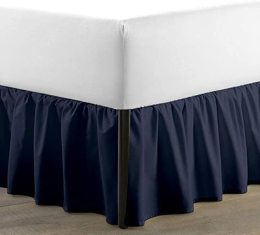 SKY BEDDINGS - Full Size Ruffled Bed Skirt with Split Corners - 12 Inch Drop Dust Ruffle Bed Skirt with Platform Three Sided Coverage - 100% Microfiber, Navy Blue