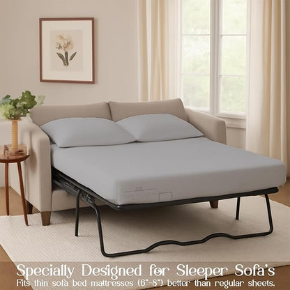 Sleeper Sofa 4 Piece Bed Sheet Set Premium Quality 100% Cotton 500 Thread Count, Smooth & Super Soft Sateen Weave, Extra Soft Bed Sheets, Wrinkle Free, 8 Inch Deep Pocket (Full, Silver)