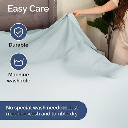 Full XL Bed Sheet Set - 4 Piece Extra Long Extended Full XL Sheets - Soft, Breathable & Cooling - Fits 8” to 16" Mattress w/ Deep Pockets - 54" x 80" - Easy-Fit, Wrinkle & Fade Resistant - Ice Blue