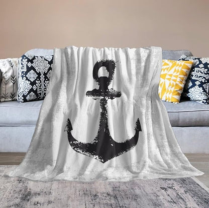 Nautical Anchor Blanket Modern Abstract Light Grey Black Anchor Art Print Soft Cozy Lightweight Throw Blanket for Women Men Bedroom Living Room Dorm Chair Sofa Travel 60x80in