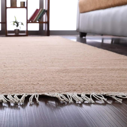 Rugsotic Carpets Hand Woven Flat Weave Kilim Wool ECO-Friendly Area Rugs - 10'x13', Rectangle Shape, Light Brown Color, Solid Plain Design, Low Pile Handmade Rugs for Living Room (D00111)