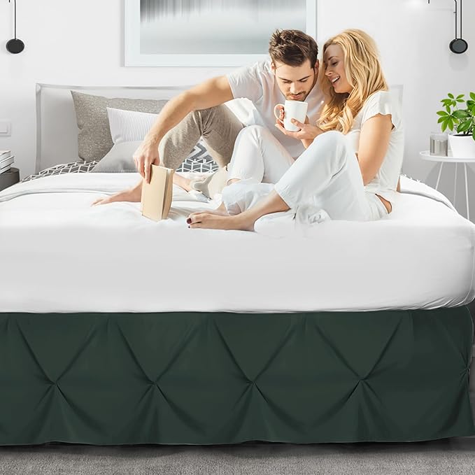 Nestl Forest Green Bed Skirt Cal King Size, Pinch Pleat Cal King Bed Skirt, 14" Drop Cal King Bedskirt, Hotel Quality Bed Skirts, Microfiber Bedskirt for Cal King Bed, Forest Green Cal King Bed Skirt