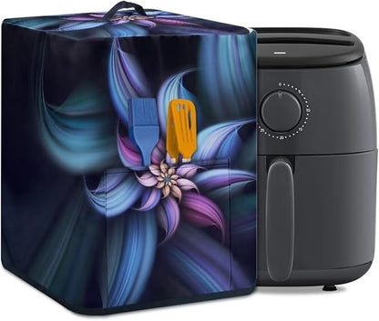 Insulated Air Fryer Appliance Cover Dust Cover with Storage Pocket for Spoon/Cooking Utensils/Recipes, Easy to Clean Machine Washable, Blue Purple Flower