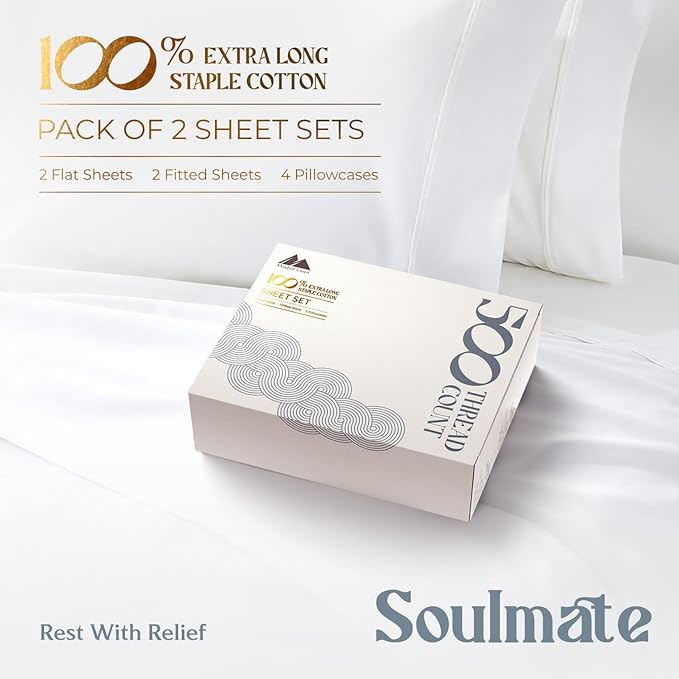 Mayfair Linen 100% Egyptian Cotton 2 Pack Full Sheet Set - Luxury 500 Thread Count Cotton Sheets Full Size (8 PC, Silver), Soft, Cooling, Sateen Weave, 16" Deep Pocket Hotel Quality Bed Sheet Set