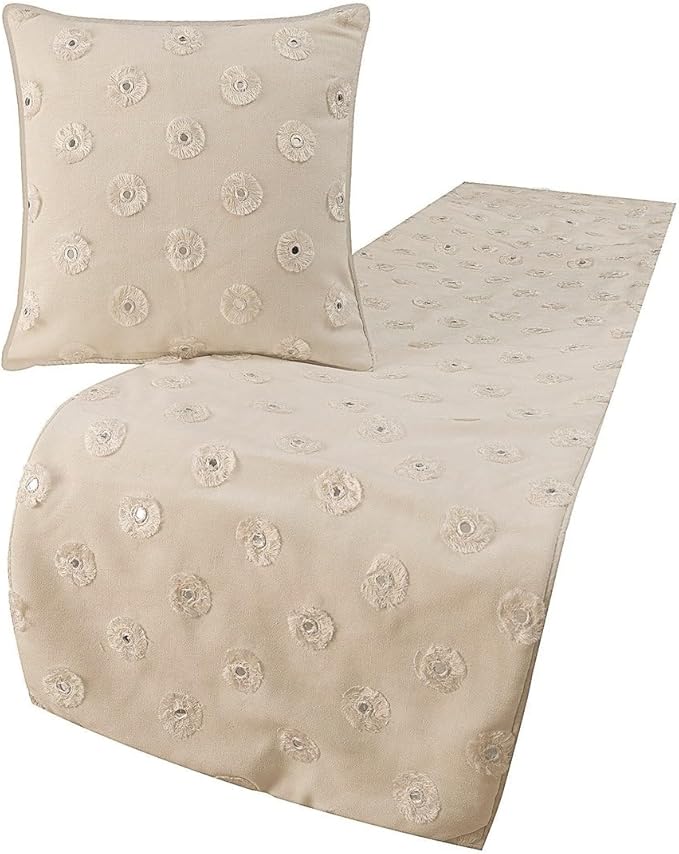 The HomeCentric King Queen Twin White Decorative Twin 53"x18" Bed Runner Without Pillow Cover, Mirror Embroidery Bed Scarf on Cotton Fabric - Mirror Lover
