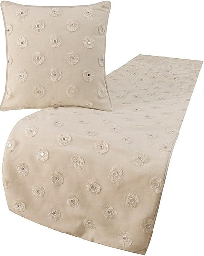 The HomeCentric King Queen Twin White Decorative CA King 86"x18" Bed Runner Without Pillow Cover, Mirror Embroidery Bed Scarf on Cotton Fabric - Mirror Lover