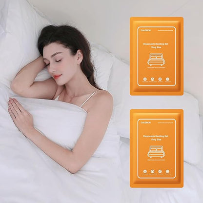 2 Pack Disposable Bed Sheet King Size, Disposable Travel Sheet for Hotel with Quilt Cover and Pillowcase, Disposable Bedding Travel Bedding Disposable Sheets for Travel Hotel Hospital