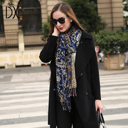DANA XU 100% Merino Wool Pashmina Shawl for Women 96"x43", Oversized Cashmere Wrap with Tassels, Floral Travel Blanket Cape