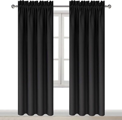 DWCN Blackout Curtains for Bedroom – Thermal Insulated Room Darkening Drapes for Living Room, Black, W 42 x L 84 Inch, Set of 2 Rod Pocket Curtain Panels