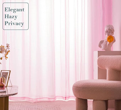 PI Pink Sheer Curtains 84 Inches Length with Grommet,Light Voile Textured,See Through Window Draperies for Kids Room/Party 2 Panels (W52 X L84, Bright Pink)