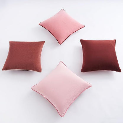 MONDAY MOOSE Decorative Throw Pillow Covers Cushion Cases, Set of 4 Soft Velvet Modern Double-Sided Designs, Mix and Match, Pillow Inserts Not Included (20x20 inch, Pink/Dark Pink)