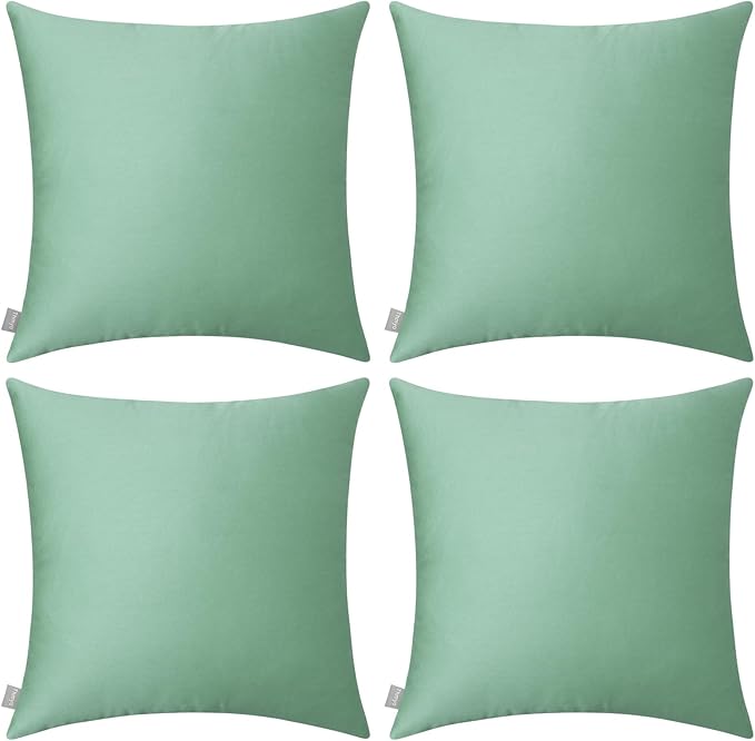 Thmyo 4-Pack 100% Cotton Comfortable Solid Decorative Throw Pillow Case, Square Cushion Cover Pillowcase Sublimation Blank Pillow Covers DIY Throw Pillowcase for Sofa(18x18 inch/ 45x45cm,Mist Green)