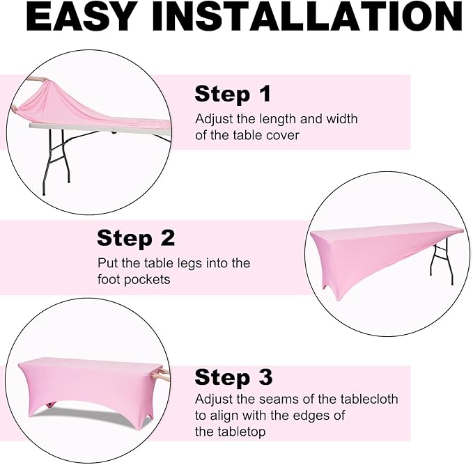 Trlyc 1 Pack 4FT Spandex Table Cloth - 48 x 30 Inch Rectangular Stretch Tablecloth, Wrinkle Resistant Scretch Table Cover for Wedding, Party, Banquet, Picnic, Outdoor Decoration (1Pcs,Pink)