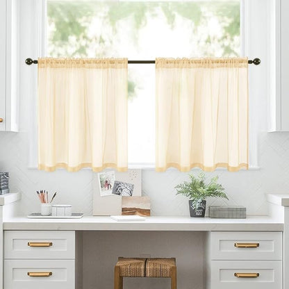 MIULEE 2 Panels Kitchen Tiers Half Window Sheer Curtains Rod Pocket Voile Drapes for Kitchen Bathroom Small Windows 29 by 24 Inch Cream Beige
