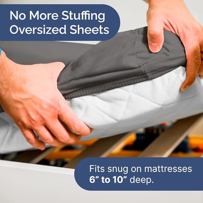 Cot Sheet Set 33” x 75” – 4 Piece Cot Size Twin Mattress Sheets – Ideal for Camper Bunk, RVs, Bunks, Day Care, Camping & Guest Beds - Fits 6” to 10” Mattress - Comdy, Breathable & Cooling - Dark Grey