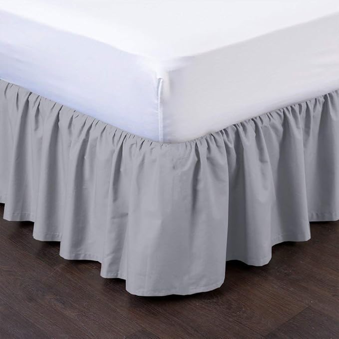 Ruffled Bed Skirt (Olympic Queen, Silver) 18 Inch Drop Dust Ruffle with Platform, 100% Cotton 600 Thread Count Fabric, Gathered Styling, Available in All Bed Sizes and 23 Colors - Bedskirt