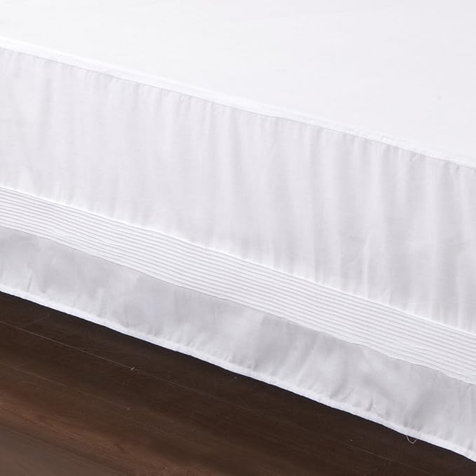 Valea Home Bed Skirt with Stitch on White Dust Ruffle with Split Corners, Durable Elegant Luxury Bedskirt King 14-inch Tailored Drop
