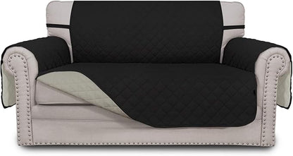 Easy-Going Reversible Loveseat Couch Cover for 2 Cushion Couch Sofa Cover for Dogs Water Resistant Furniture Protector with Foam Sticks Elastic Straps for Pet (Loveseat, Black/Beige)
