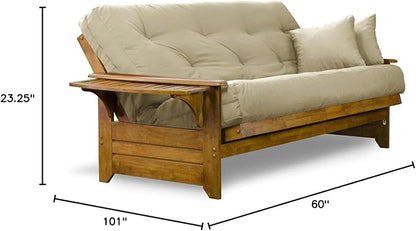 Nirvana Futons Brentwood Tray Arm Futon Sofabed Set - Queen Frame, 8" Thick Ivory Mattress, Rich Heritage Finish