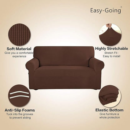 Easy-Going Stretch Oversized Sofa Slipcover 1-Piece Sofa Cover Furniture Protector Couch Soft with Elastic Bottom for Kids, Polyester Spandex Jacquard Fabric Small Checks Coffee