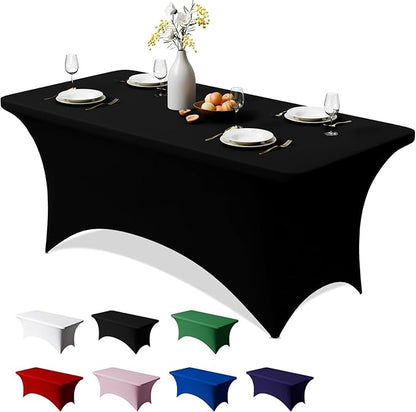 Trlyc 1 Pack 8FT Spandex Table Cloth - 96 x 30 Inch Rectangular Stretch Tablecloth, Wrinkle Resistant Scretch Table Cover for Wedding, Party, Banquet, Picnic, Outdoor Decoration (1Pcs,Black)