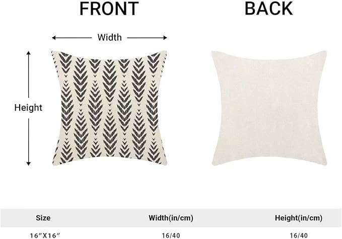 Boho Pillow Covers 16 x 16 Inch Pack of 2, Black and White Bohemian Ethnic Herringbone Pattern Decorative Throw Pillow Covers Vintage Linen Farmhouse Outdoor Pillowcase for Bedroom Home Sofa Decor