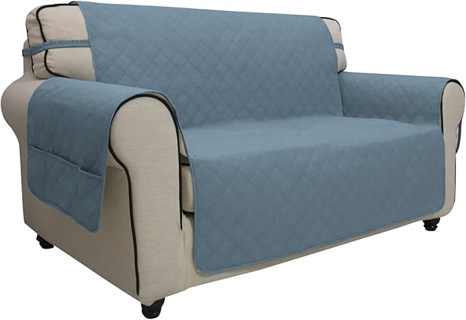 Easy-Going Sofa Slipcover Loveseat Cover Waterproof Couch Cover Washable Sofa Cover for 2 Cushion Couch Non-Slip Fabric Furniture Protector with Pocket for Pets Kids Dog Cat (Loveseat, Light Blue)