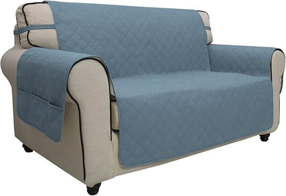 Easy-Going Sofa Slipcover Loveseat Cover Waterproof Couch Cover Washable Sofa Cover for 2 Cushion Couch Non-Slip Fabric Furniture Protector with Pocket for Pets Kids Dog Cat (Loveseat, Light Blue)