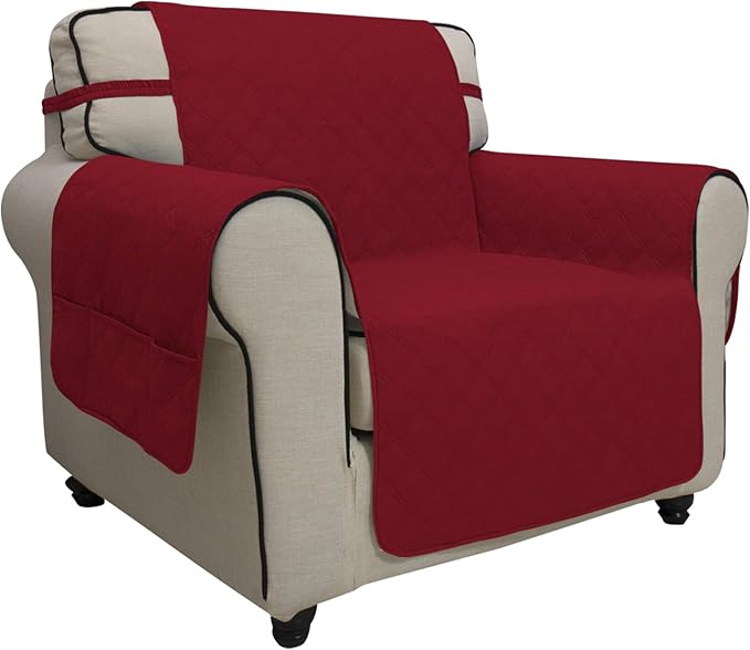 Easy-Going Sofa Slipcover Chair Cover Waterproof Couch Cover Washable Sofa Cover Non-Slip Fabric Furniture Protector with Pocket for Pets Covers Pets Kids Children Dog Cat (Chair, Christmas Red)