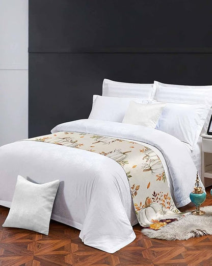 Thanksgiving Pumpkin Fall Maple Leaf Watercolor Bed Runners for Bedroom Hotel,Decorative Bedding Scarf Retro Linen Bed End Blanket Bedding Runner Scarves for Full Size Beds,83x20in