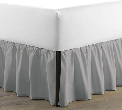 SKY BEDDINGS - Full Size Ruffled Bed Skirt with Split Corners - 16 Inch Drop Dust Ruffle Bed Skirt with Platform Three Sided Coverage - 100% Microfiber, Light Grey