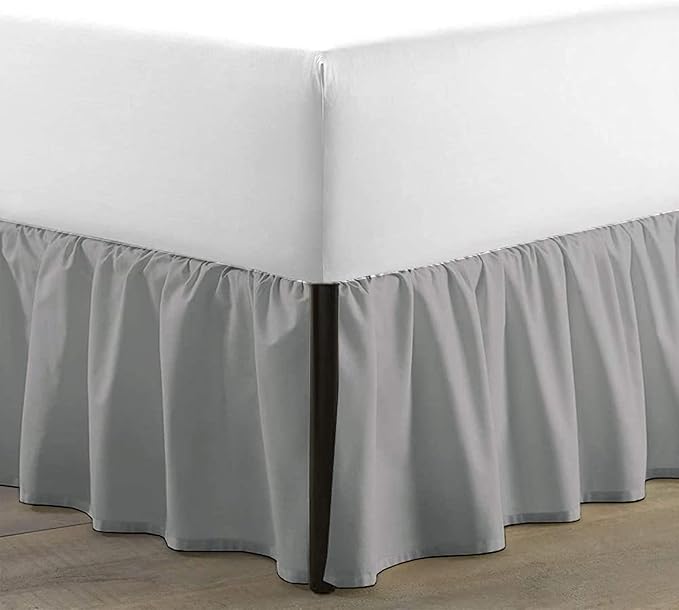 SKY BEDDINGS - Queen Size Ruffled Bed Skirt with Split Corners - 16 Inch Drop Dust Ruffle Bed Skirt with Platform Three Sided Coverage - 100% Microfiber, Light Grey