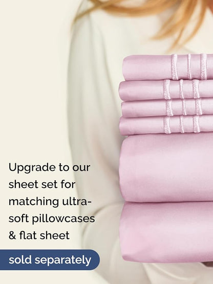 Extra Deep Split King Fitted Sheet - Hotel Luxury Single Fitted Sheet Only - Easily Fits 18 inch to 24 inch Mattress - Ultra Soft, Wrinkle Free w/Extra Deep Pockets - Breathable & Comfy - Light Pink