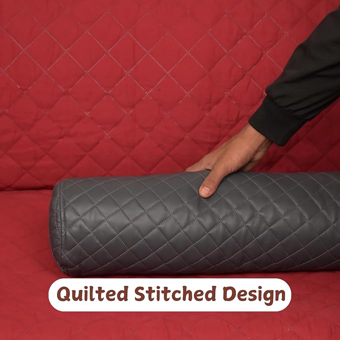 Neck Roll Pillow Cushion Cover, 22x5 Inch Full Moon Round Bolster Pillow Case, Cylinder Soft Lambskin Leather Pillowcase for Head, Spine & Neck Support During Sleep - Quilted Charcoal Grey Pack of 1