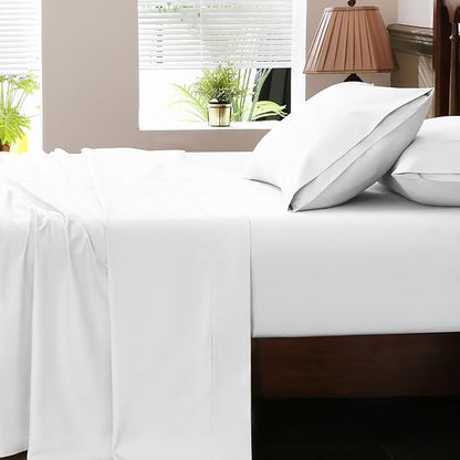 Extra Deep Pocket Queen Sheets 18-24 Inch 100% Egyptian Cotton 1000 Thread Count Sateen Weave Soft Breathable 4 Pieces（Queen,White）