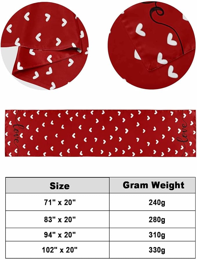 Valentine's Day White Love Hearts Bed Runners for Bedroom Hotel,Decorative Bedding Scarf Sweetheart and Quote on Red Bed End Blanket Bedding Runner Scarves for Full Size Bed,83x20in