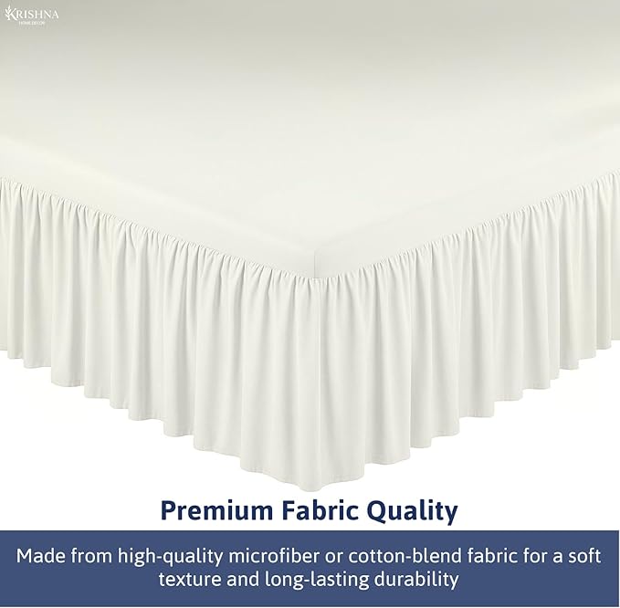 KRISHNA Ruffled Bed Skirt with Split Corners Twin, 100% Microfiber Hotel Quality, 21 Inch Drop Dust Ruffle Gathered Bedskirt with Platform, 39" x 75", Ivory