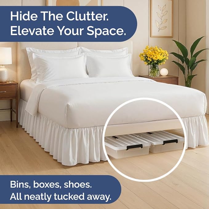 Bedskirt Twin Size Ruffle - 18 inch Drop Dust Ruffle Bed Skirt with Platform - Ultra-Soft, Easy Fit, Premium Hotel Quality - Wrinkle, Fade & Shrink Resistant - for Women, Men, Kids and Teens - White